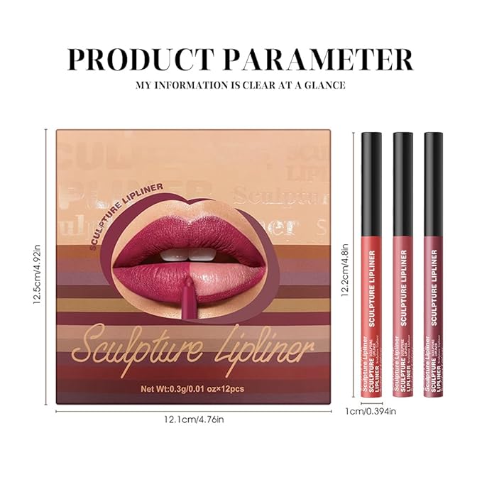12 Colors Matte Lip Liner Pencil – Long Lasting Waterproof Lip Liner, Smudge Proof Transfer Proof Lip Pencil, High Pigment Lip Makeup for Defining & Filling Lips (A3-set:04+05+06, 3PCS)