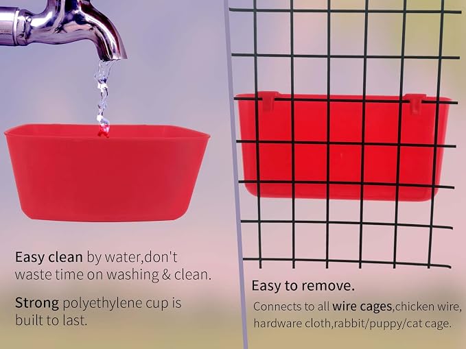 Feeder Waterer Chicken Food Water Cage Cups Puppy Cat Hanging Feeding Dish Rabbit Coop Bowl Watering Container Treats Drinker for Pigeon Bird Bath Basin Hamster Bed (21 FL.OZ. Pack of 6)