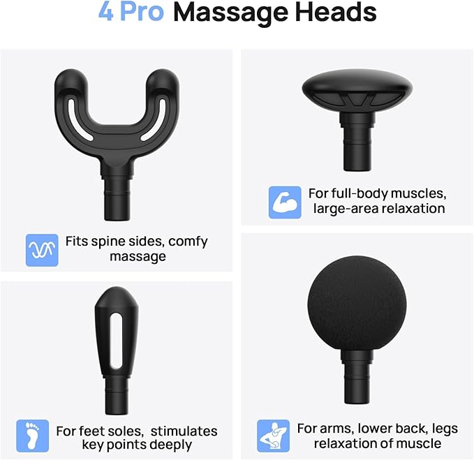 Super Mini Massage Gun Deep Tissue, Handheld Muscle Massager with 4 Heads, Percussion Travel Size Massage Gun for Back Pain Relief, Quiet for Home, Gym, Office, Gift for Men & Women, Black