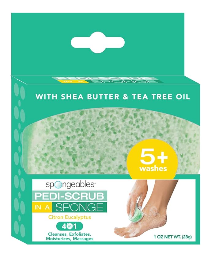 Spongeables Pedi Scrub Foot Exfoliating 5+ Wash Sponge, Citron Eucalyptus, 6 Count