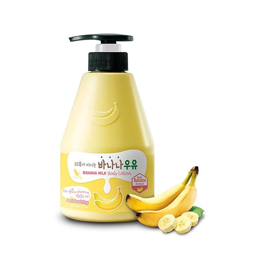 WELCOS KWAILNARA Banana Milk Body Lotion (19.75 Fl Oz) – Korean Body Lotion for Deep & Lightweight Hydration | Milk Protein, Royal Jelly, & Banana Extract for Elasticity | Paraben-Free & Non-Greasy