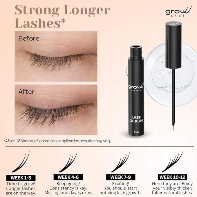 Lash Serum for Eyelash Growth - Prostaglandin Free Formula - Eye Lash Enhancing Serum with Biotin & Peptides - Vegan Lash Growth - Made in USA - Cruelty Free - 2ml