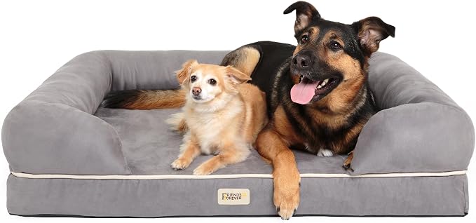 Friends Forever Orthopedic Dog Bed, Memory Foam Pet Sofa, Calming Dog Couch, Water Resistant Pet Bed, Washable Cover, Non-Slip Bottom, Chester, Grey, 50" x 40" x 13"