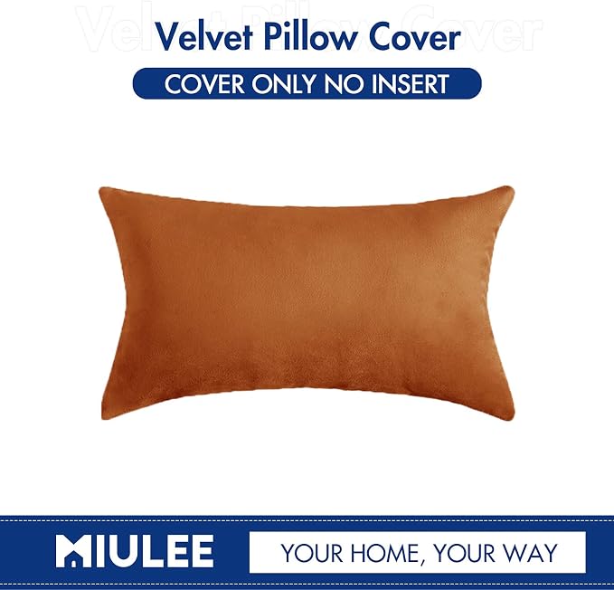 MIULEE 12x20 Inch Lumbar Fall Velvet Pillow Cover Set of 1 Orange | Soft Luxury Decorative Throw Pillow Cover, Single Rectangle Cushion Case, Home Decor for Chair Couch Sofa Bedroom Car Bed