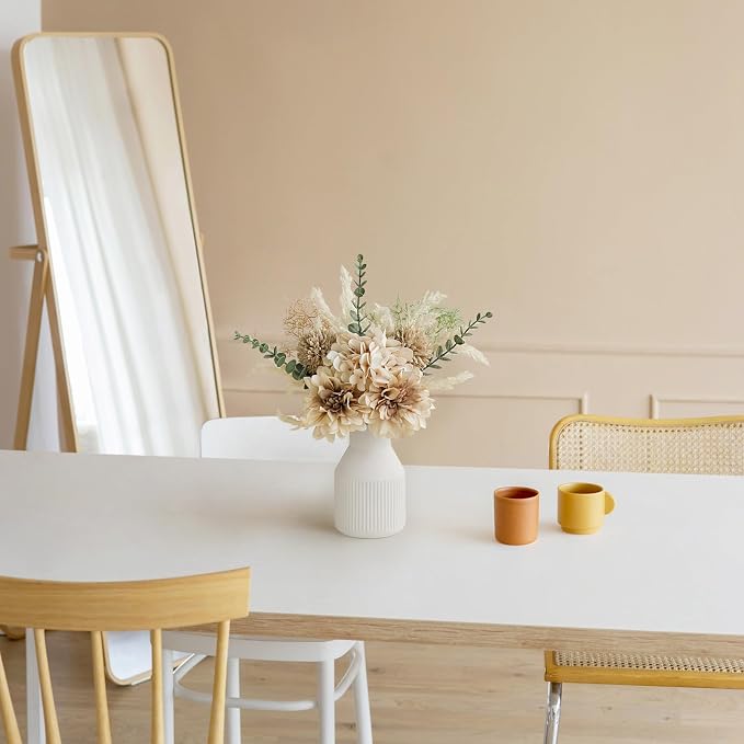 Mkono Fake Flowers in Ceramic Vase, 14" Coffee Table Centerpieces, Brown | Table Decor with vase, Small Silk Faux Artificial Flower Arrangements, Fits Bathroom Dining Room Kitchen Home Indoor Decor