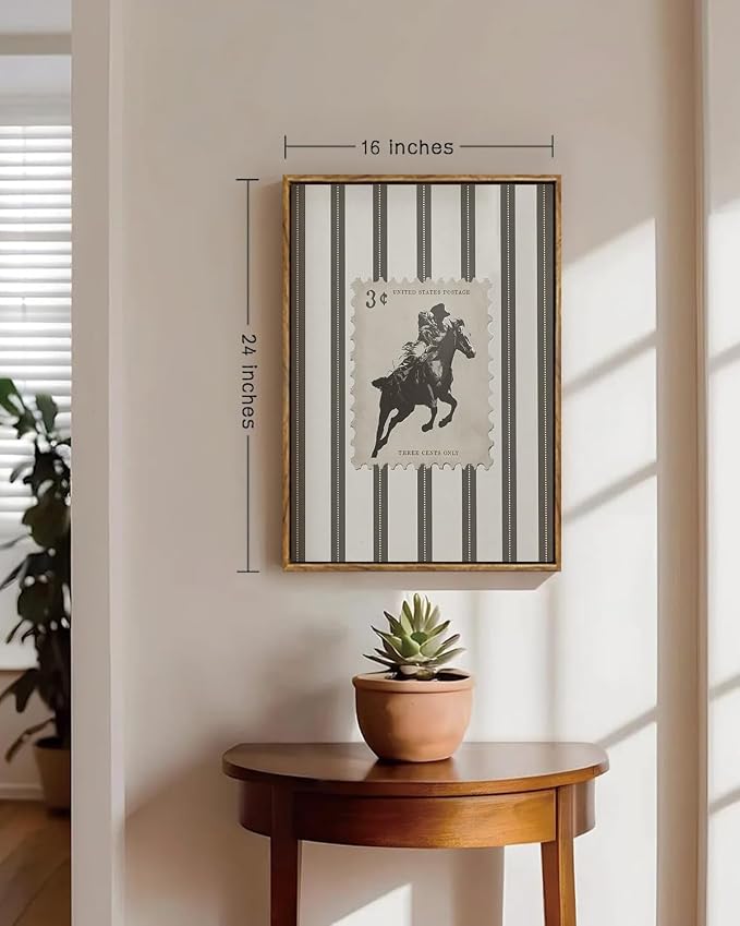 ZZLWBKGL Western Wall Decor Cowboy Canvas Art Bronco Framed Wall Art | Vintage Artwork Retro West Stamp Paintings Mid Century Bucking Aesthetic for Living Room Bedroom