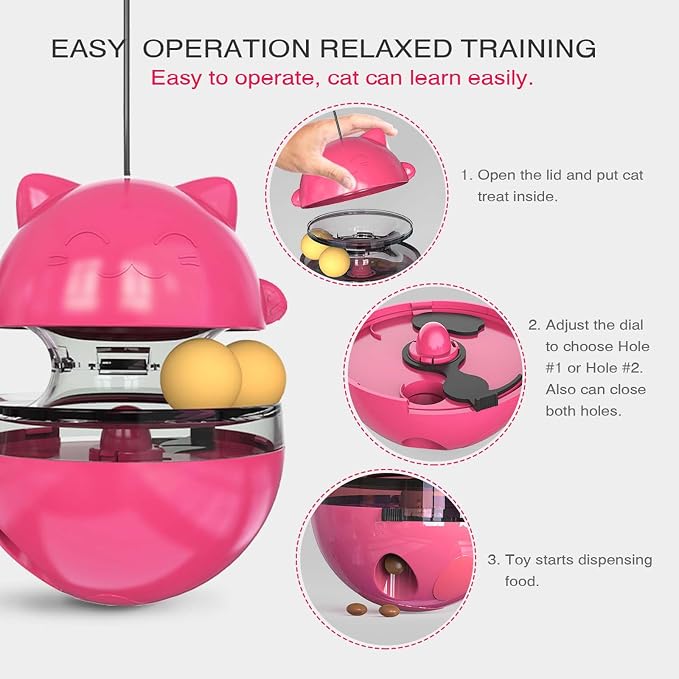 Interactive Cat Toy for Indoor Cats Wobble Treat Dispenser Ball(Rose Red)