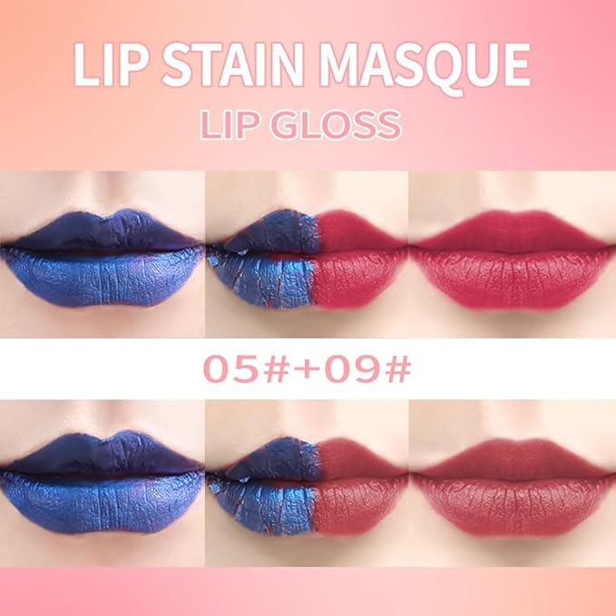 Lip Stain - Wipe-Off &Peel Off Lip Color | Waterproof, Long Lasting, Transfer-Resistant, Smudge-Proof Lip Tint | Easy Wipe Finish, High Pigment | All-Day Vibrant Kiss-Proof Lip Stain, 05#+09#