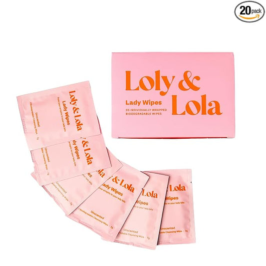 Loly & Lola Lady Wipes – Individually Wrapped Feminine Wipes | Travel Size, Biodegradable | pH Balanced (5–6) | Hypoallergenic, Fragrance Free | For Sensitive Skin, Gym, Period & On-the-Go Freshness
