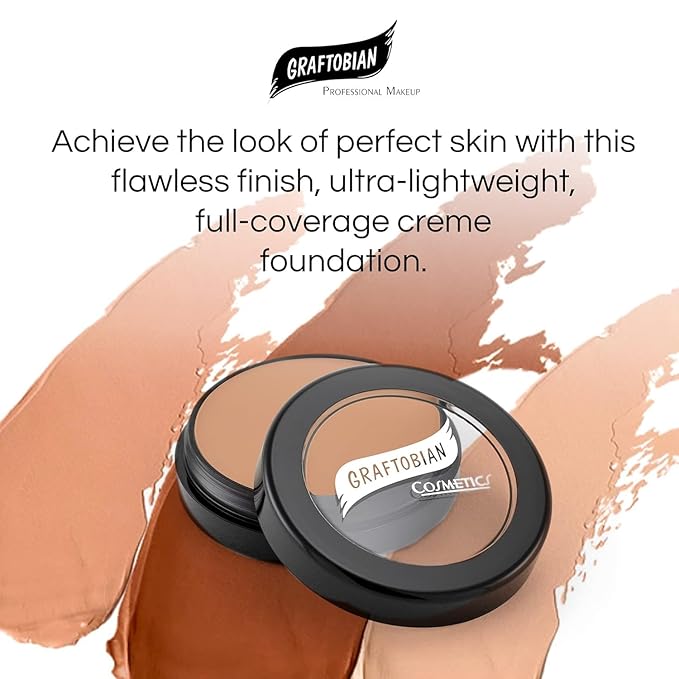 Graftobian HD Glamour Crème Foundation 1/2oz, Weightless Full Coverage Makeup, 65 Inclusive Shades, For All Skin Types, Natural or Full-Glam Looks, For Professionals and Beginners (White Rose)