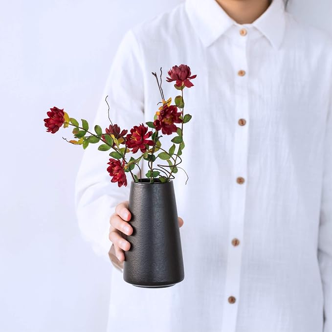 Simple Boho Ceramic Flower Vase for Home Decor (Matte Black,Small) | 6'' Modern Vase for Flower Plant Pampas Grass, Fit for Table Shelf Centerpieces, Living Room Kitchen Bedroom Wedding Gift