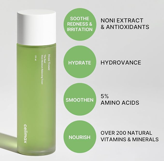 celimax Noni Moisture Balancing Toner | with Noni Extract, Facial Astringent, Hydrating, Exfoliating, for Sensitive Dry Skin, Fine Lines, Korean Skincare, 150ml