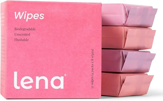 Lena Period Wipes for Teen Girls and Women - pH Balanced for Menstrual Cup and Feminine Hygiene, Flushable & Disposable Mini Compact Wipes, Clear, Non-Toxic Fragrance Free, Unscented Disc Cleaner