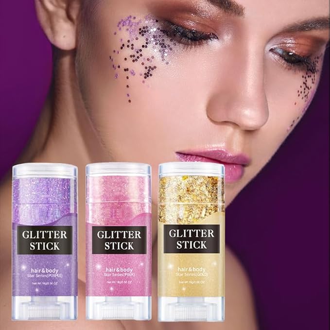 Green Face Glitter Stick,Sparkling Neon Accessories Outfit Party Holographic Sequins Paint Mardi Gras Hair and Body Glitter Gel Makeup. (Green face Glitter Stick)