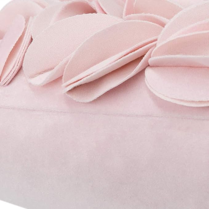 KINGROSE 3D Flower Throw Pillow Cover, 12 X 20 Inches, Velvet, Pink | Handmade Floral Pillowcase, Decorative Cushion Cover, For Sofa Couch Bedroom Home Decor