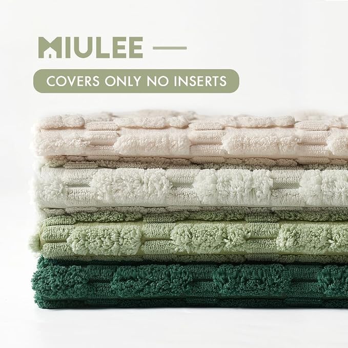 MIULEE Pack of 4 Summer Neutral Corduroy Decorative Throw Pillow Covers 20x20 Inch Farmhouse Boho Rustic Soft Striped Pillow Covers Home Decor for Sofa Living Room Couch Bed Green | Neutral Rustic Farmhouse Boho Soft Striped Pillow Covers,Home Decor fo...