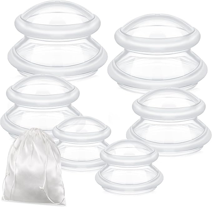 TrelaCo 6 Pcs Cupping Kit for Massage Therapy 3 Sizes Silicone Cupping Set Chinese Massage Therapy for Studio Household Cellulite Joint Pain Muscle Pain(Clear)