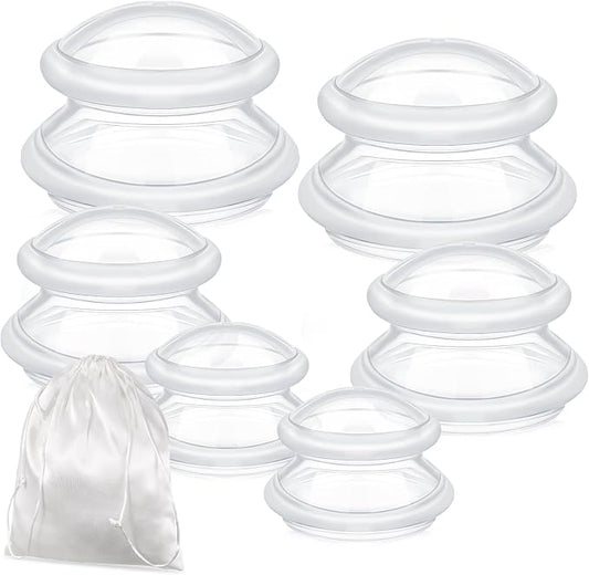 TrelaCo 6 Pcs Cupping Kit for Massage Therapy 3 Sizes Silicone Cupping Set Chinese Massage Therapy for Studio Household Cellulite Joint Pain Muscle Pain(Clear)