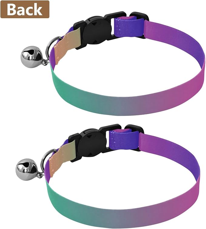 2 Pack Cats Collar Retro Rainbow Gradient Kitten Bell Collar, Adjustable Length 10.6" to 17.1"