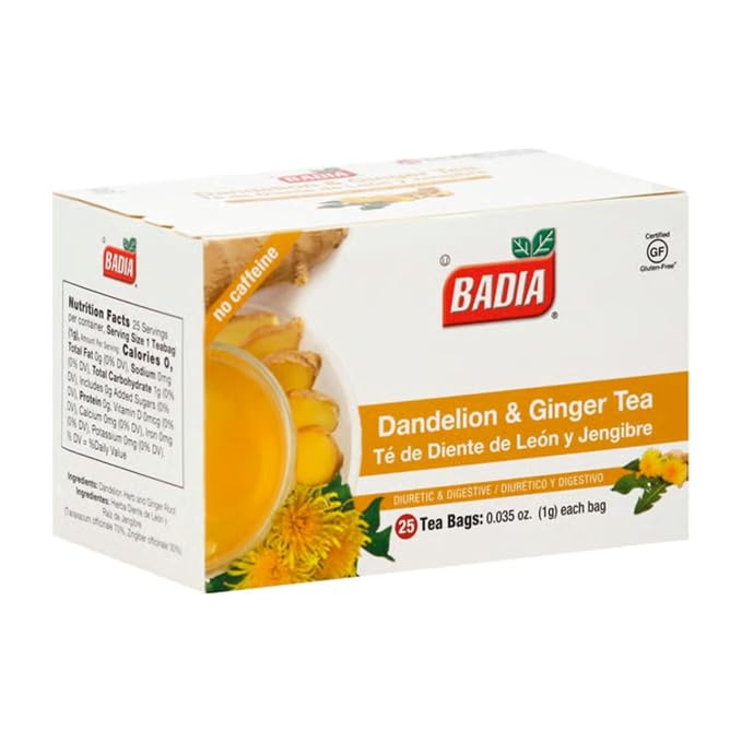 Badia Dandelion & Ginger Tea, 25 Bags – Herbal Detox Blend for Digestive Support and Liver Health