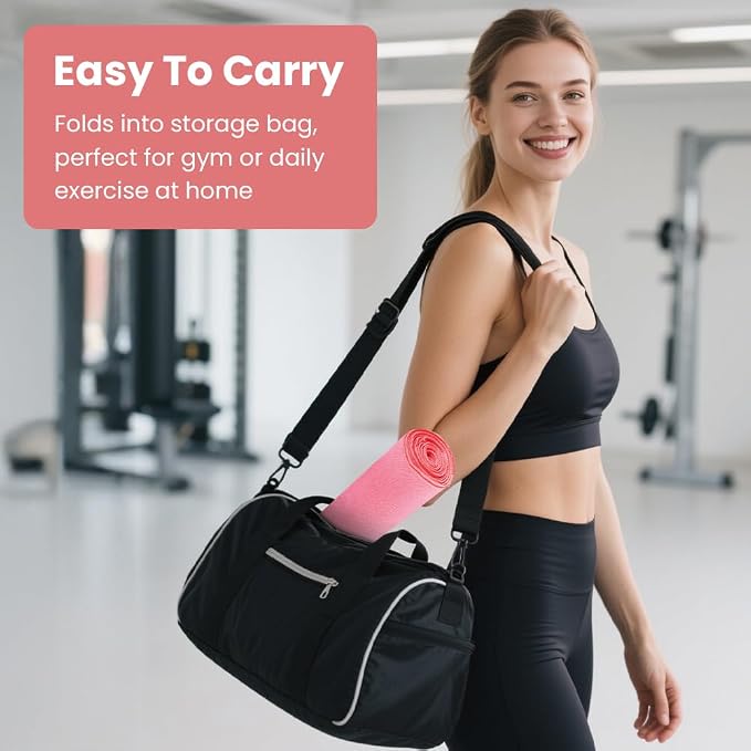 flintronic Yoga Towel, Yoga Mat Towel with Grip Dots, Microfiber Yoga Blanket Towels, Soft & Breathable, with Quick Dry Towels and Mesh Carry Bag, for Bikram, Pilates and Workout, 24" x72", Pink