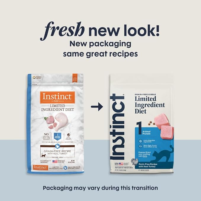 Instinct Limited Ingredient Diet Dry Cat Food, Real Turkey, 11 lb. Bag | Single animal protein and vegetable recipe, raw-coated kibble, cage-free turkey, gentle on sensitive stomachs