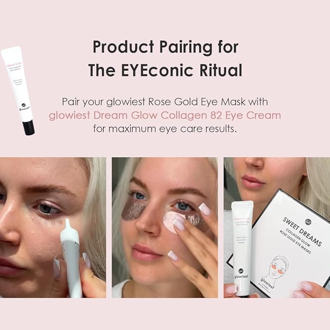 Sweet Dreams Collagen Glow Rose Gold Eye Masks - Korean Under Eye Patches Puffy Eyes, Dark Circles & Wrinkles | Collagen, Niacinamide, Hyaluronic Acid & Peptides | Hydrating Eye Treatment & BeautyCare