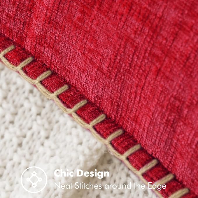 MIULEE Decorative Couch Throw Pillow Covers 18x18 Inch Red 2 Pack | Summer Farmhouse Pillow Covers with Stitched Edge, Soft Chenille Cushion Cases, for Sofa Bed Living Room Home Decor