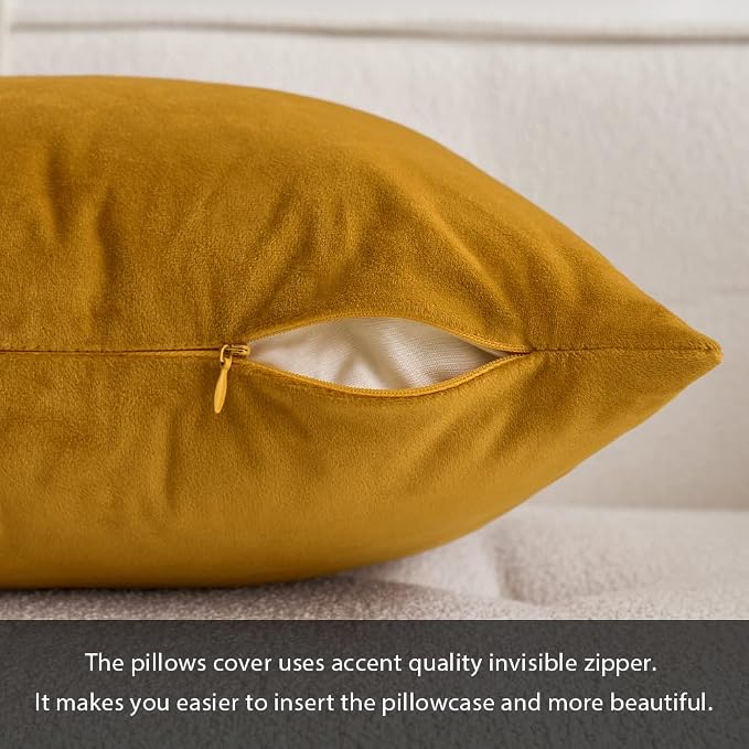 MIULEE 12x20 Inch Lumbar Velvet Throw Pillow Cover Set of 1 Mustard Yellow | Soft Luxury Decorative Throw Pillow Cover, Single Rectangle Cushion Case, Home Decor for Chair Couch Sofa Bedroom Car Bed