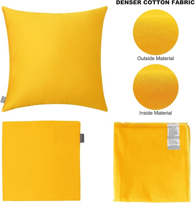 4-Pack Cotton Comfortable Solid Decorative Throw Pillow Case Square Cushion Cover Pillowcase (Cover Only,No Insert)(20x20inch/50x50cm, Yellow)
