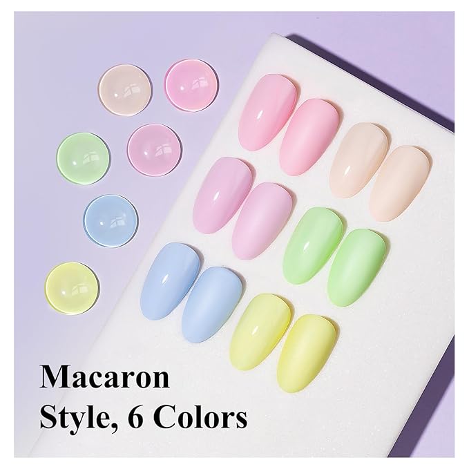 Nail Polish Set 6 Colors Pastel Quick Dry Nail Lacquer Sheer Pink, Purple, Blue, Nude Fast Dry Fingernail Polish Bulk DIY Salon Gift for Women Spring Summer Colors,8lm/0.27fl.oz