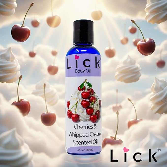 LICK Cherries & Whipped Cream Scented Body Oil – Non-Greasy Daily Hydration with Almond Oil & Vitamin E – 4 oz