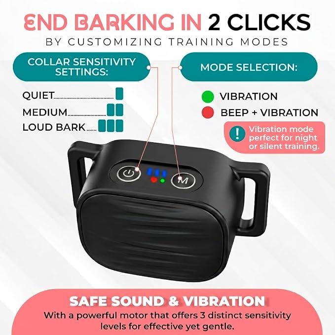 Bark Collar for Small/Medium Dogs, No Shock Anti Bark Collar, Rechargeable Anti Barking Collar w/2 Vibration & Beep Modes, Waterproof Shockless Smart Dog Stop Barking Control Device (Anthracite)