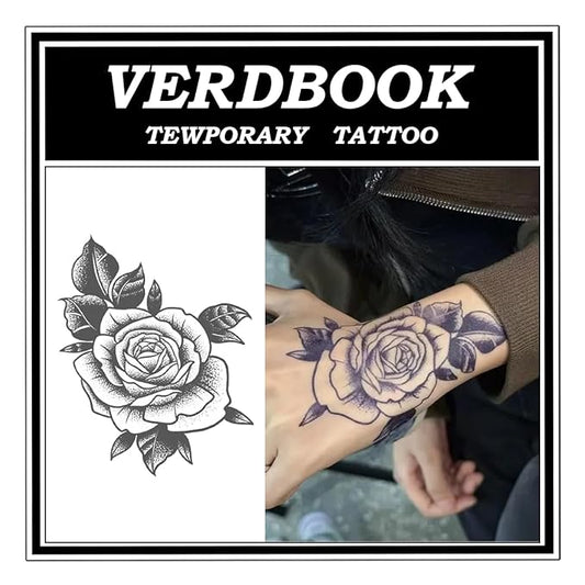 Waterproof Temporary Tattoos: 2-Sheet Tattoo Kit with Realistic Body Stickers, Semi-Permanent Tattoos for Adults Lasting 7-15 Days – Safe for Men & Women, Classic Rose