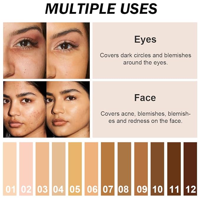 Kaely Cream Pot Concealer Full Coverage Makeup Set, Under Eye Brightener Color Correcting Concealer for Dark Circles, Waterproof Foundation Palette with Brush, Eye Ring Corrector de ojeras, 07