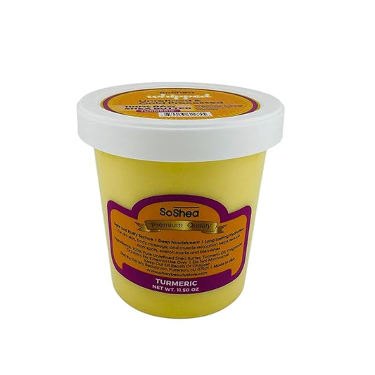 SoShea Whipped Raw Shea Butter - Turmeric |100% Pure, Unrefined African Shea Butter & Tumeric | Cold-Pressed & Processed -Rich Natural For Dry & Sensitive Skin, Face & Hair | Vegan | 11.50 oz