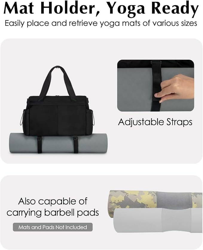 Small Gym Bag, Mini Gym Bag for Women with Yoga Mat Holder and Wet Compartment, Cute Small Yoga Mat Bag with Water Bottle Pocket for Workout Dance, Black