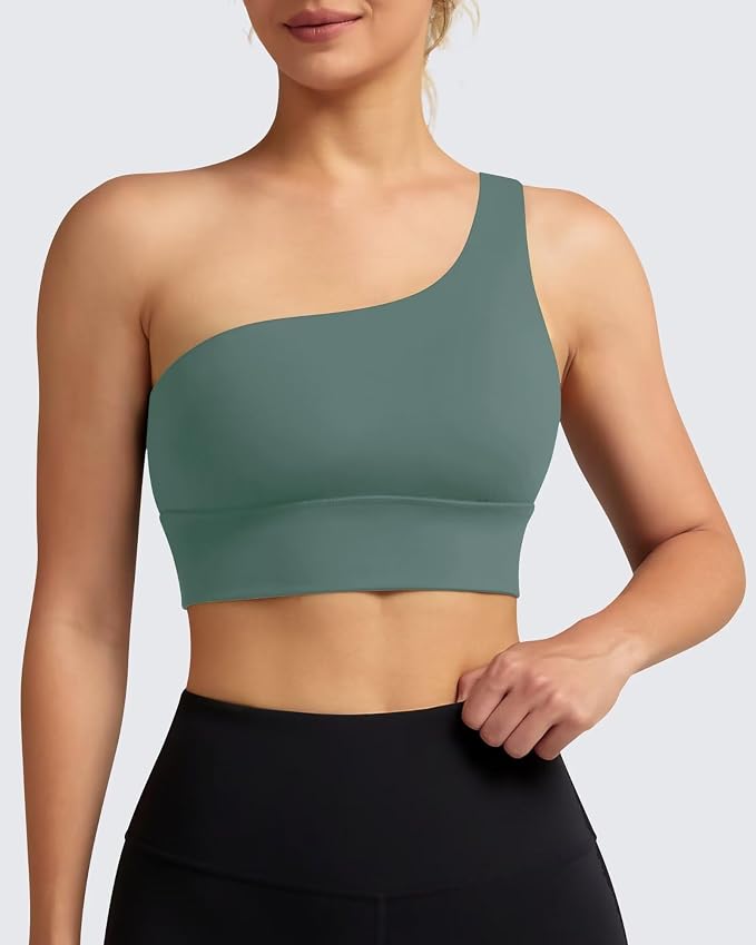 Queenie Ke Womens One Shoulder Sports Bra Left Side Strap Yoga Bras Gym Training Workout Crop Tops