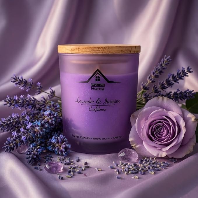 Exus Hand Crafted, Soy Wax, Wood Wick, Aromatic Candle. Non-Toxic (Lavender & Jasmin/Confidence)