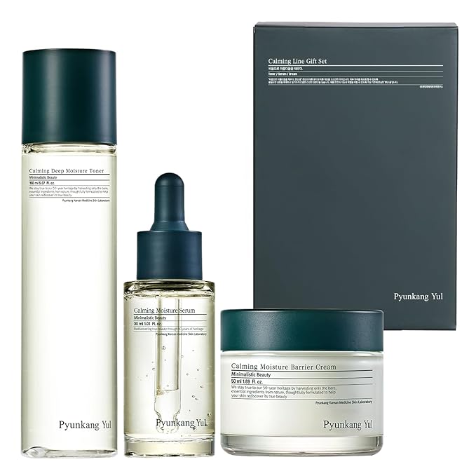 Pyunkang Yul Calming Line Gift Box Set-Korean Facial Skin Care Essential for Daily Moisturizing with Toner, Serum, Cream, Vegan & Cruelty Free