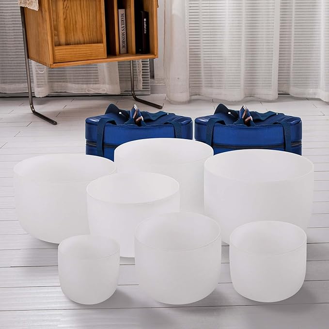 SOLSHINE 6-12 Inch Crystal Singing Bowl Set of 7 For Sound Healing With 2pcs Free Heave Duty Carring Case Crystal Mallet And O-ring Sound Repairer