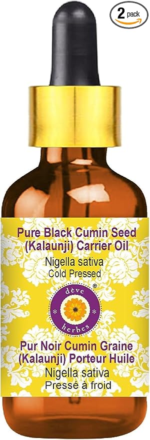 Deve Herbes Pure Black Cumin Seed (Kalaunji) Carrier Oil (Nigella Sativa) with Glass Dropper Cold Pressed 100ml (3.38 oz)