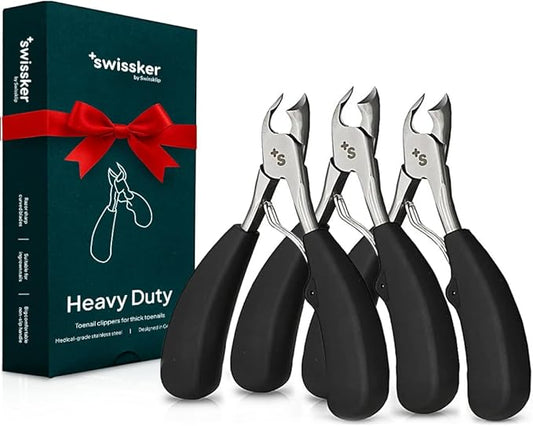 Swissker by Swissklip Heavy Duty Toenail Clippers for Men and Women – Professional Ergonomic Large Toe Nail Cutter & Trimmer for Thick Nails Seniors, Long Handle Toe Nail Clipper – 3 Pack