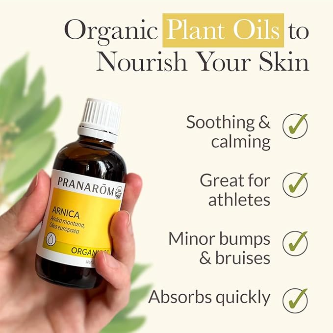 Pranarom - USDA Certified Organic French Arnica Virgin Plant Oil - 2 fl oz Glass Bottle - Massage Oil for Body, Relaxing, Soothing for Joints & Muscles