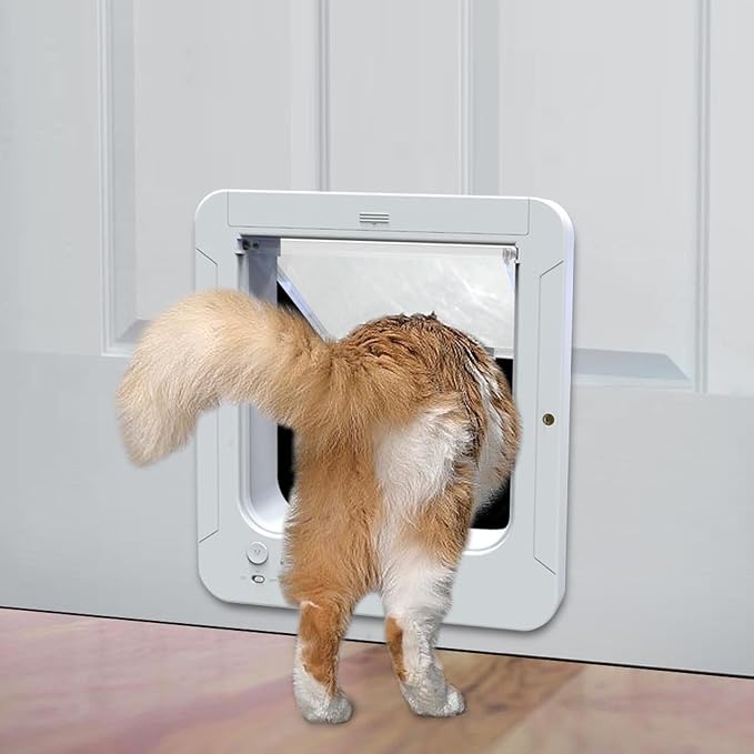 Smart Cat Door, Automatic Sensing Collar Activated Pet Door with Two Way Entry for Indoor Outdoor Cats, Durable Plastic Easy Installation