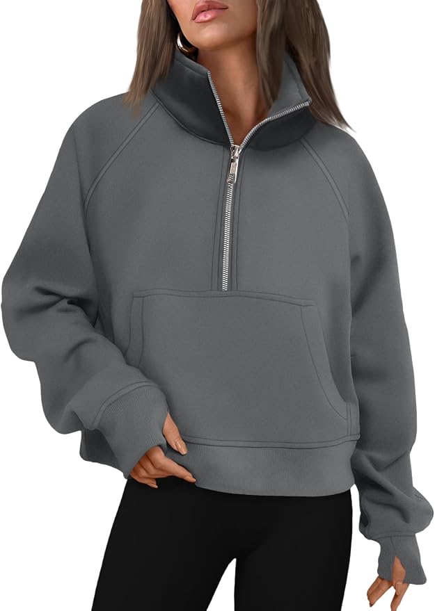 AUTOMET Womens Sweatshirts Half Zip Fleece Pullover Fall Outfits | Fall Fashion Clothes 2026,Cropped Sweatshirts,Cute Y2k Tops,Quarter Zipper Sweater,Winter Loungwear Outfits