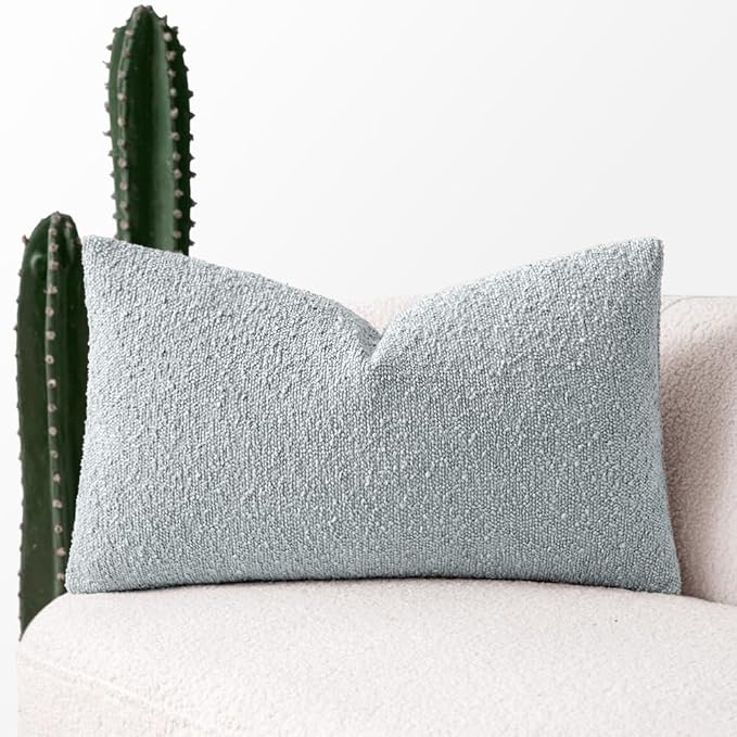 MIULEE Textured Boucle Lumbar Pillow Cover for Bed 12x20 Light Blue | Pack of 1 Textured Neutral Couch Throw Pillow Cover, Accent Solid Pillowcase, Sofa Living Room Home Decor