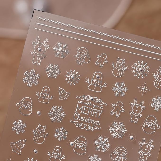 Christmas Nail Stickers for Nail Art, 5D Self-Adhesive Snowflake Pearl Nail Decals, Nail Supplies Nail Art Design Accessories for Women and Girls Manicure DIY Decoration