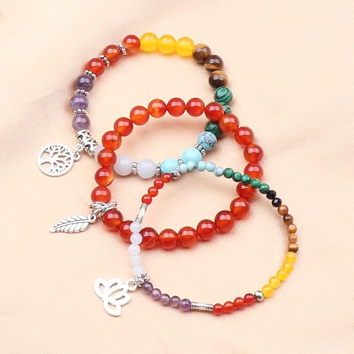 UEUC Tree of Life Yoga Healing Stone Bracelets,Multilayer Lotus Chakra Stone Reiki Bracelet Sets,Anxiety Crystal Natural Stone,for Women Stress Relief