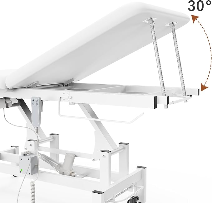 Dolonm 2 Motors Electric Massage Table, Hydraulic Electric Lift Adjustable Waist and Height Lifting Functions for Treatment, Physical Therapy, Spinal Massage, Facial Spa, Waxing, Tattooing - White